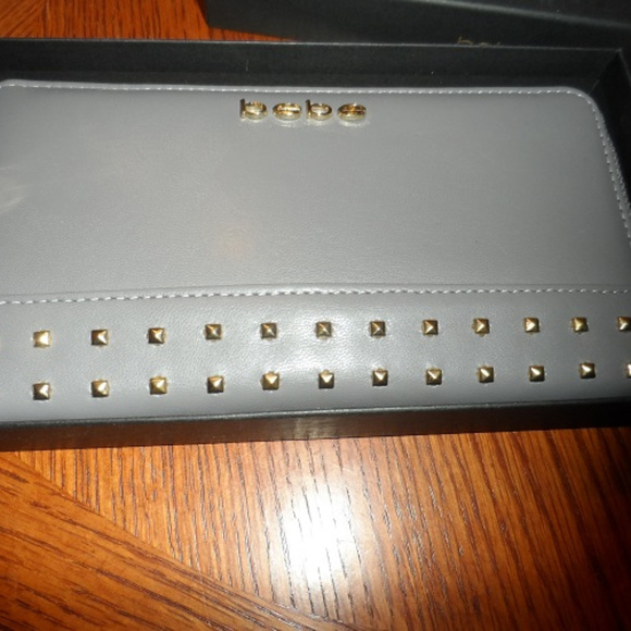 bebe Handbags - bebe NWT Brooklyn Zip Grey w/Gold Stud Wallet